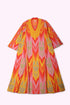 Long kaftan dress in cotton blend patterned jacquard with pockets