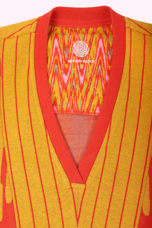 Long kaftan dress in cotton blend patterned jacquard with pockets