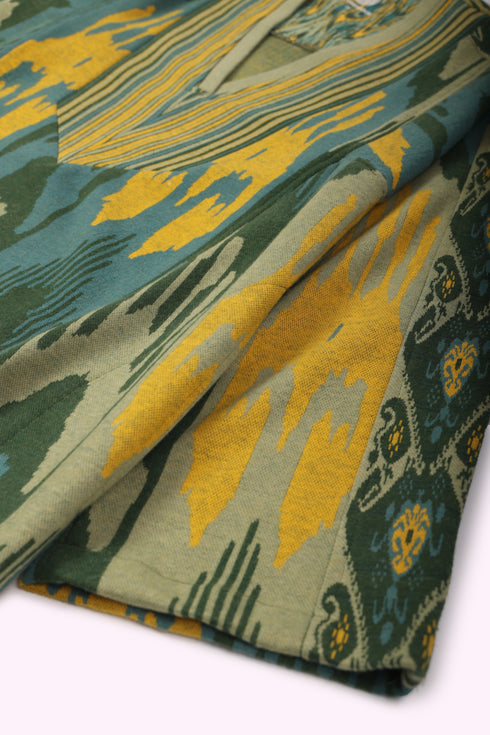 Long kaftan dress in cotton blend patterned jacquard with pockets