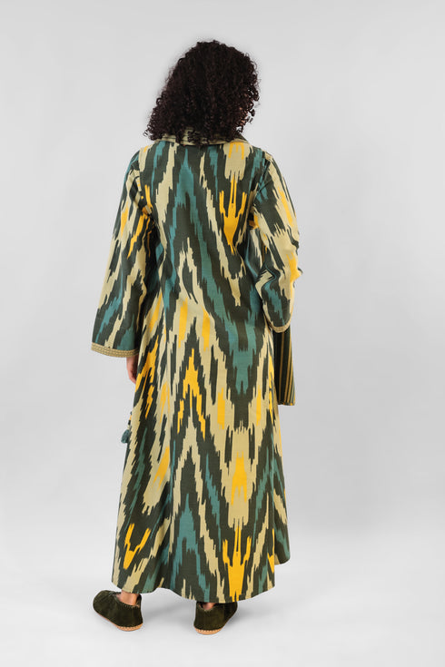 Long cotton gabardine kaftan dress with pockets