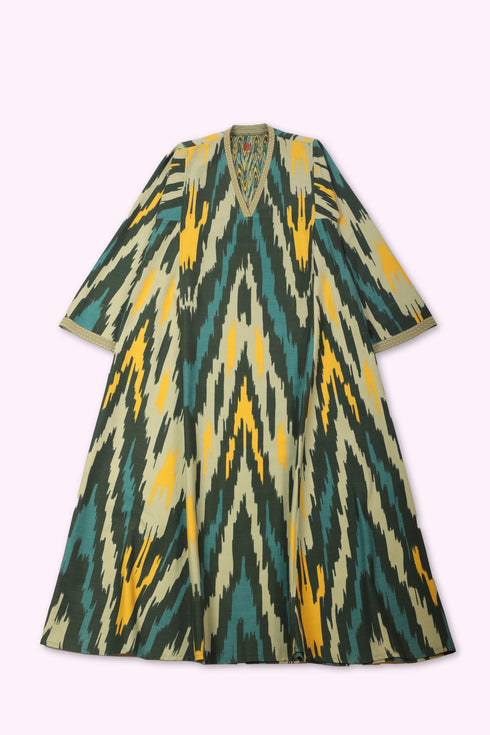 Long cotton gabardine kaftan dress with pockets