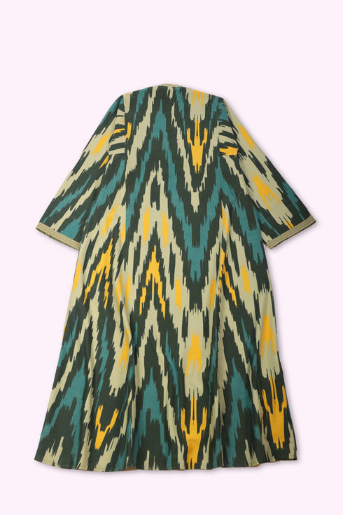 Long cotton gabardine kaftan dress with pockets