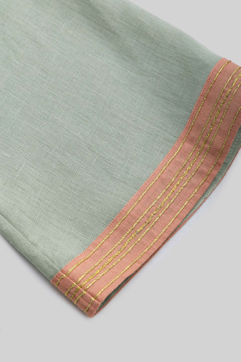 Linen Jellabiya with Contrast Embroidered Trim