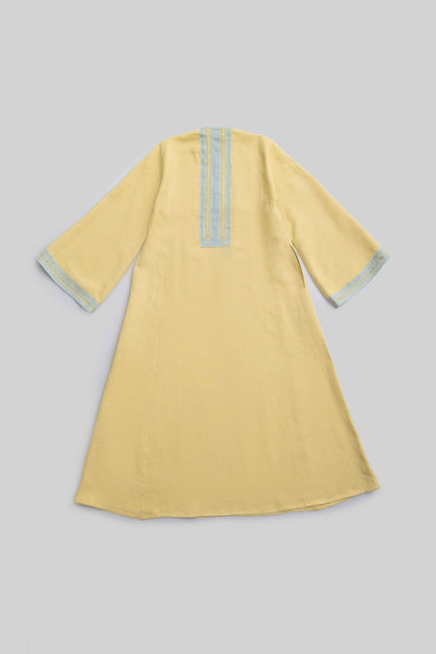 Linen Jellabiya with Contrast Embroidered Trim