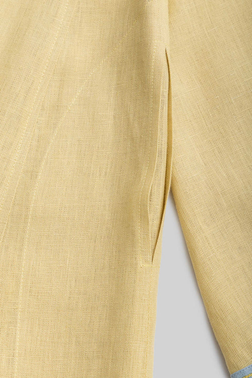 Linen Jellabiya with Contrast Embroidered Trim