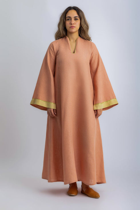 Linen jellabiya with bell sleeves