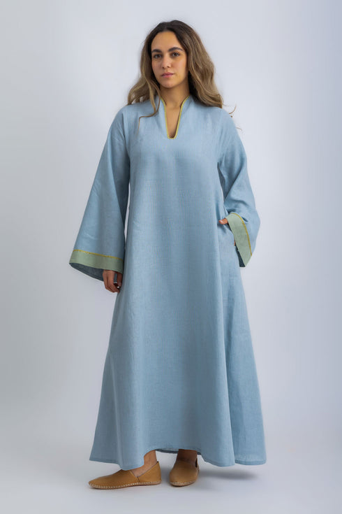 Linen jellabiya with bell sleeves