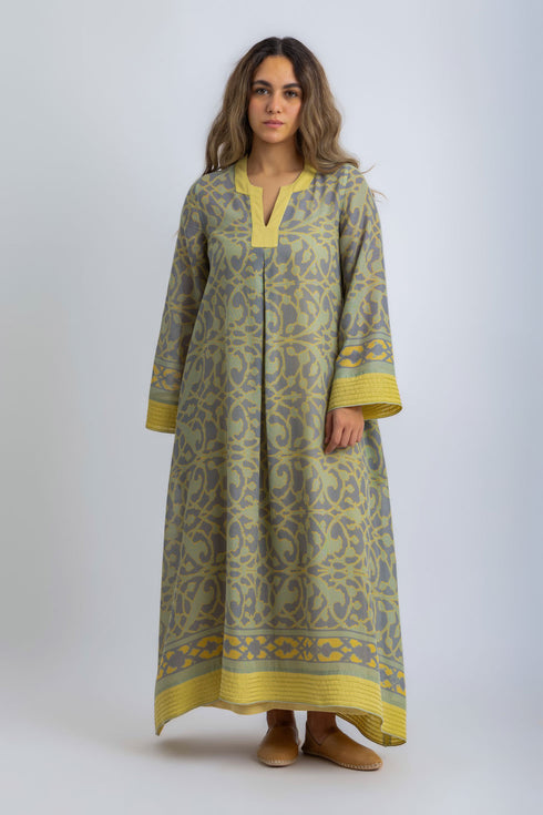 Printed Egyptian cotton gauze jellabiya