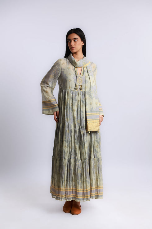Flow tiered cotton voile maxi dress