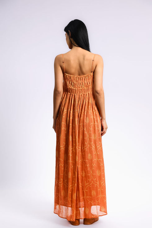 Pleated Egyptian cotton voile maxi dress