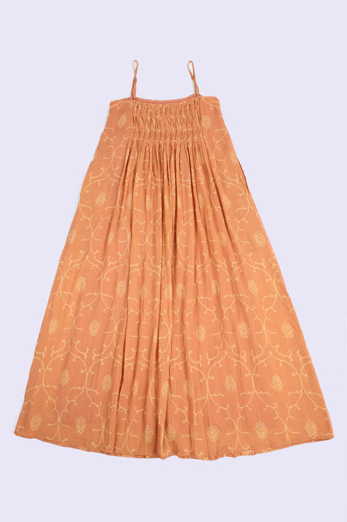 Pleated Egyptian cotton voile maxi dress