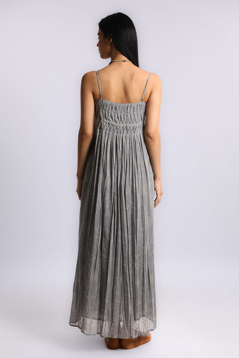 Pleated Egyptian cotton voile maxi dress
