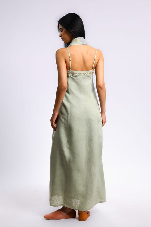 Embroidered linen long dress