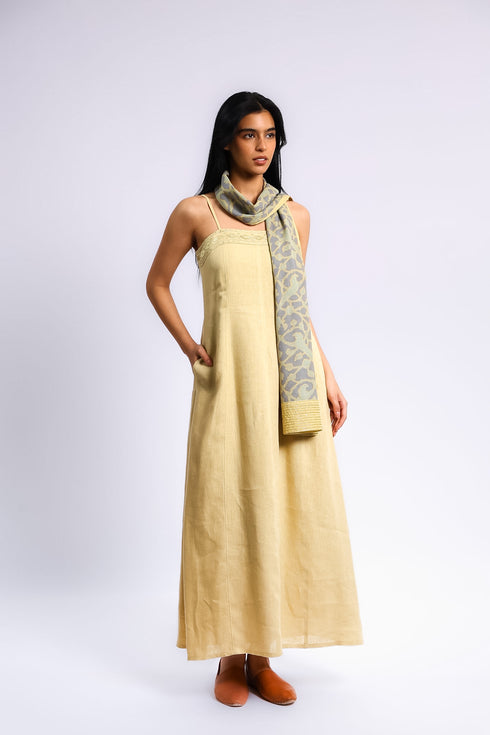 Embroidered linen long dress