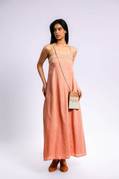 Embroidered linen long dress