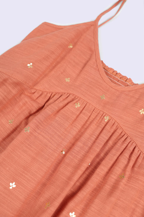 Foiled cotton slub maxi dress
