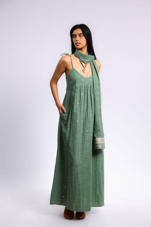 Foiled cotton slub maxi dress