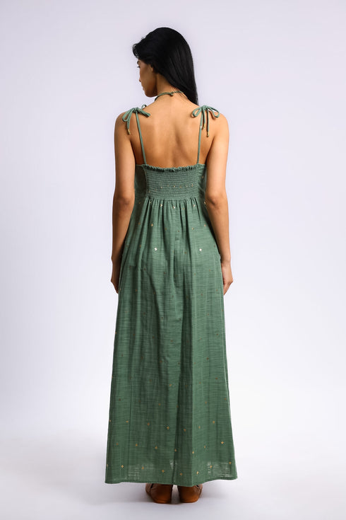 Foiled cotton slub maxi dress