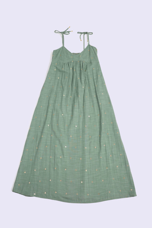 Foiled cotton slub maxi dress
