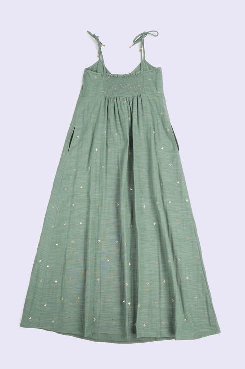Foiled cotton slub maxi dress