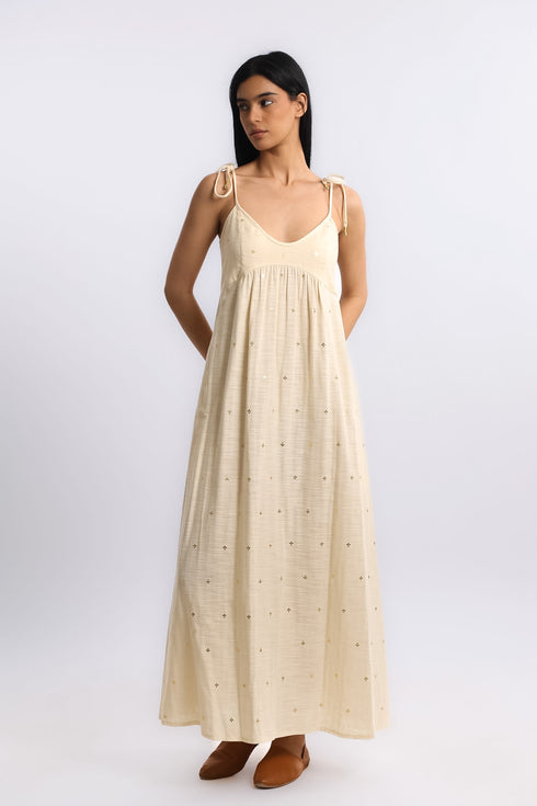 Foiled cotton slub maxi dress