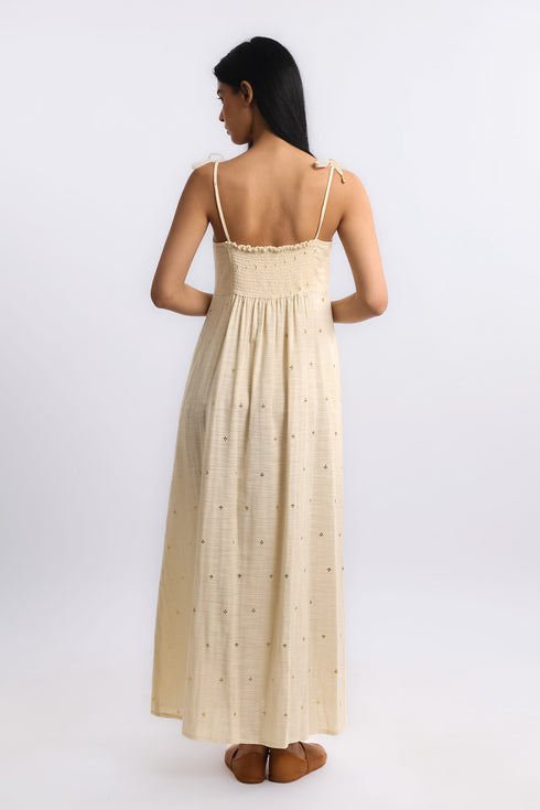 Foiled cotton slub maxi dress