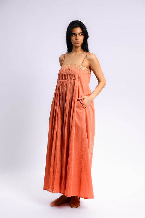 Egyptian cotton voile gold-embellished maxi dress