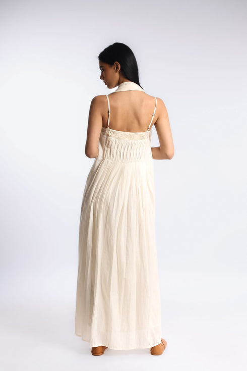 Egyptian cotton voile gold-embellished maxi dress