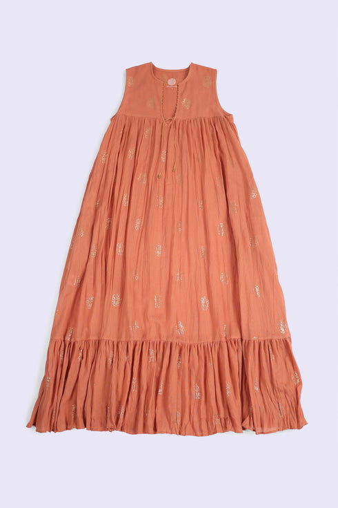 Gold printed cotton gauze dress