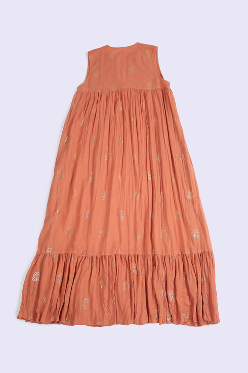 Gold printed cotton gauze dress