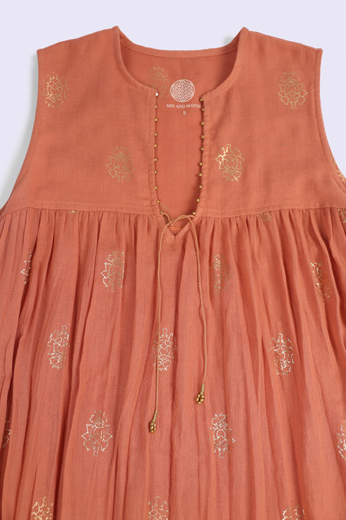 Gold printed cotton gauze dress