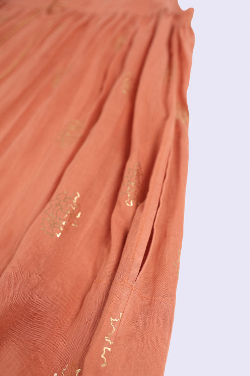 Gold printed cotton gauze dress