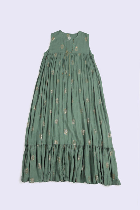 Gold printed cotton gauze dress