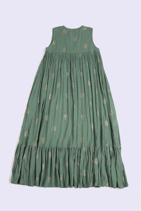 Gold printed cotton gauze dress