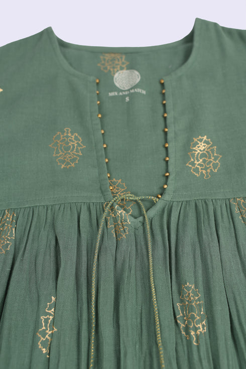 Gold printed cotton gauze dress