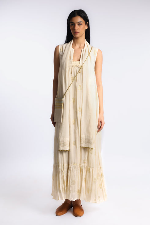 Gold printed cotton gauze dress