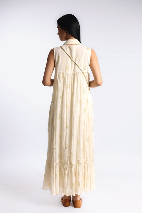 Gold printed cotton gauze dress