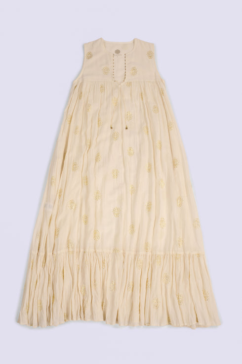 Gold printed cotton gauze dress