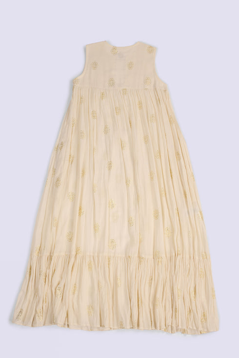 Gold printed cotton gauze dress