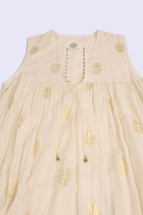 Gold printed cotton gauze dress