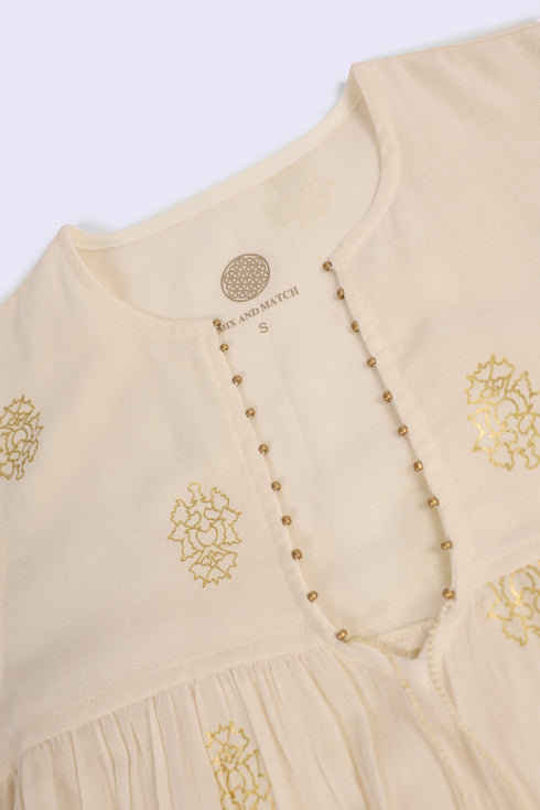 Gold printed cotton gauze dress
