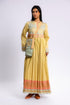 Cotton voile ruffle dress with golden print