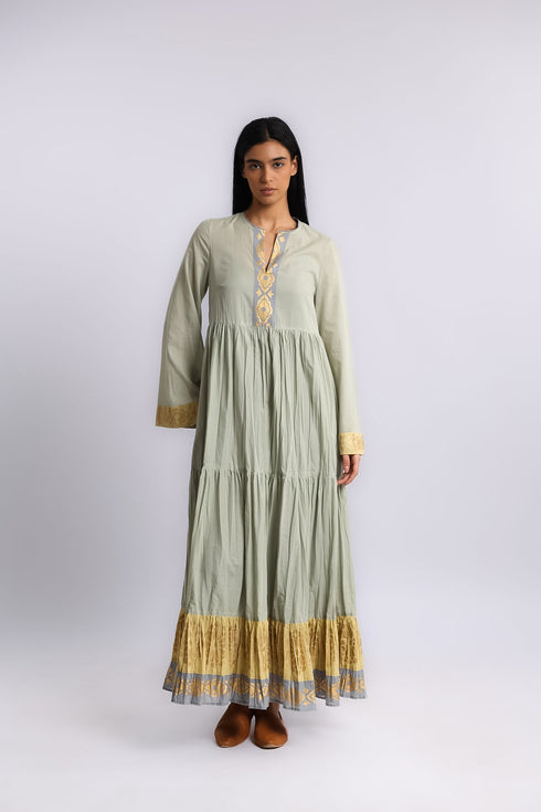 Cotton voile ruffle tiered dress