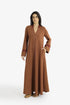 Patterned jacquard long dress with V neckline