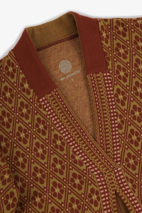 Patterned jacquard long dress with V neckline