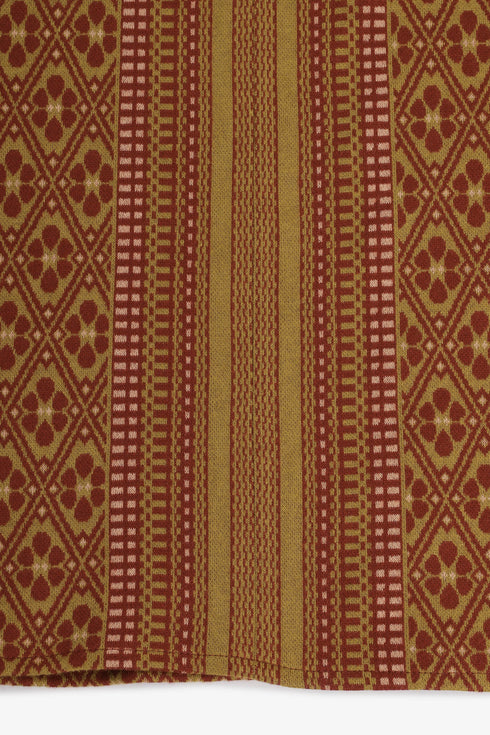 Patterned jacquard long dress with V neckline