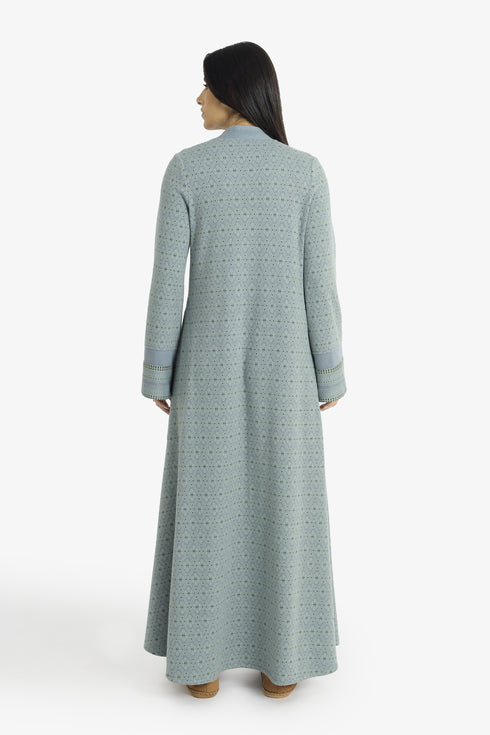 Patterned jacquard long dress with V neckline