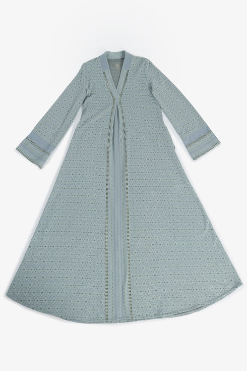 Patterned jacquard long dress with V neckline
