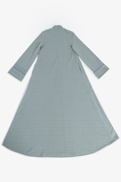 Patterned jacquard long dress with V neckline