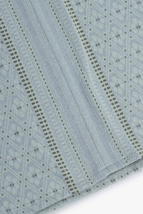 Patterned jacquard long dress with V neckline